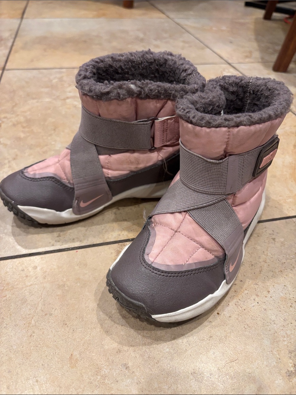 Nike Pink and Gray Quilted Kids Snow Boots size 13